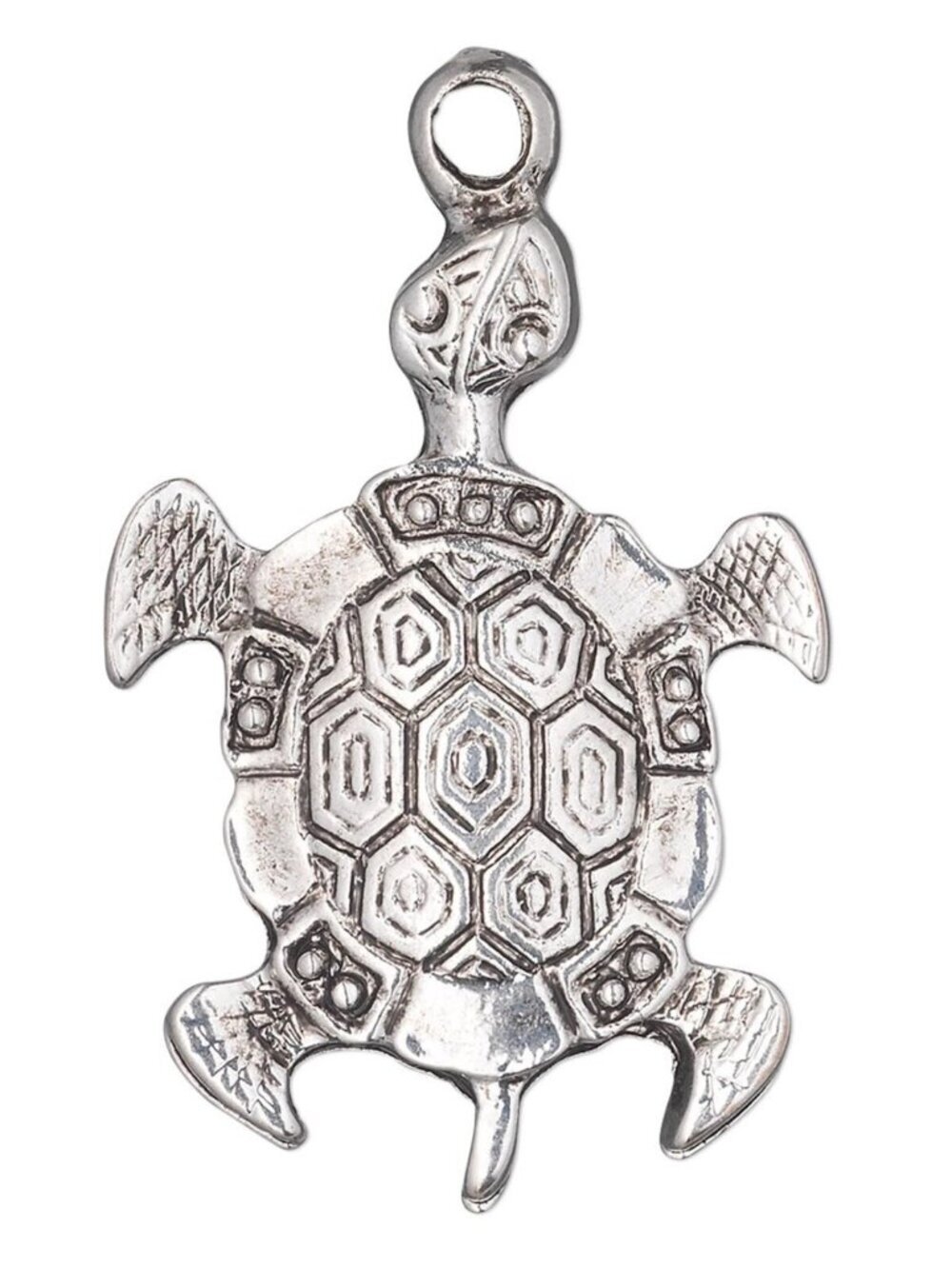 Antiqued Silver Finished Pewter Carved Fancy Turtle Tortoise Pendant 39x28mm